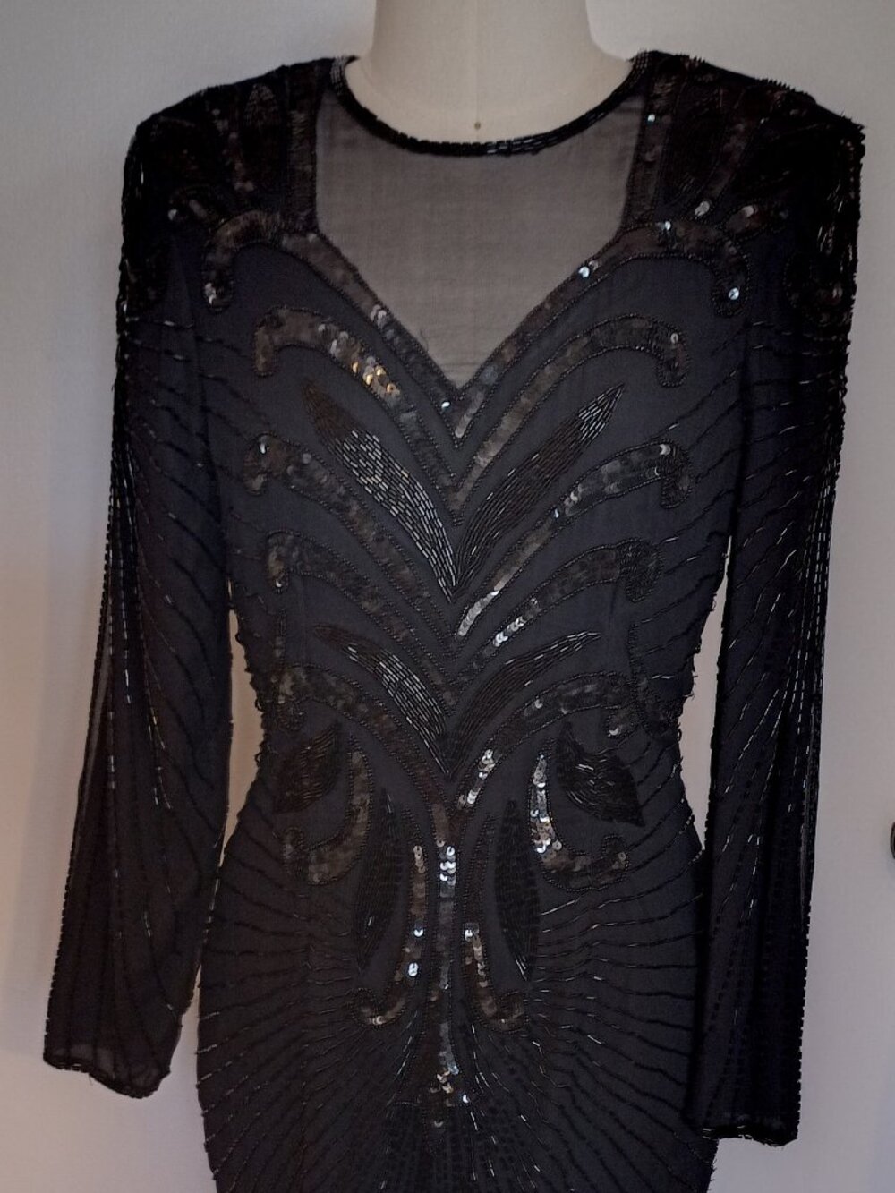 Vintage 1980s Stenay Silk Beaded Dress | NWT | Art Deco Dynasty Glam